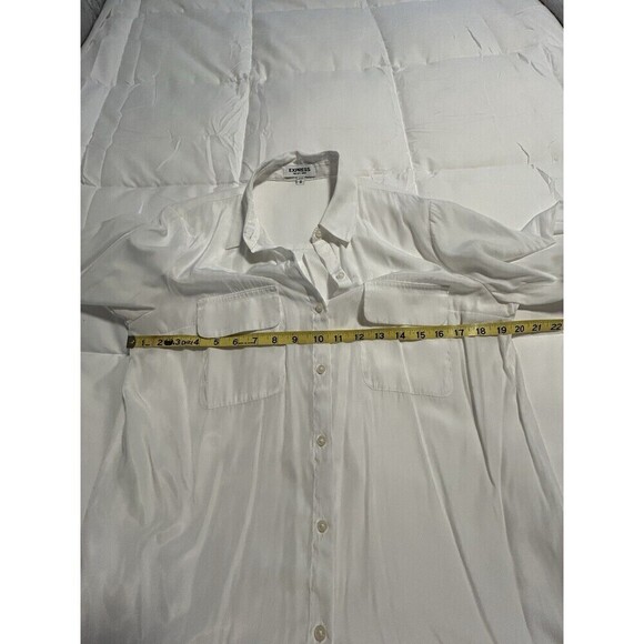 EXPRESS Top Button Up Shirt Sheer White Blouse Long Sleeve Pockets Women Medium - Picture 7 of 8